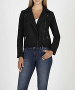 Eveline Vegan Suede Moto Jacket (Black) Main Image