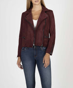 Eveline Vegan Suede Moto Jacket (Raisin) Main Image