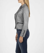 Eveline Vegan Suede Moto Jacket (Charcoal) Hover Image