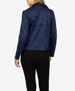 Eveline Vegan Suede Moto Jacket (Navy) Hover Image