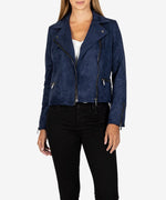 Eveline Vegan Suede Moto Jacket (Navy) Main Image