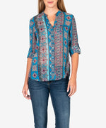 Jasmine Printed Top (Temara Stripe Turquoise) Main Image